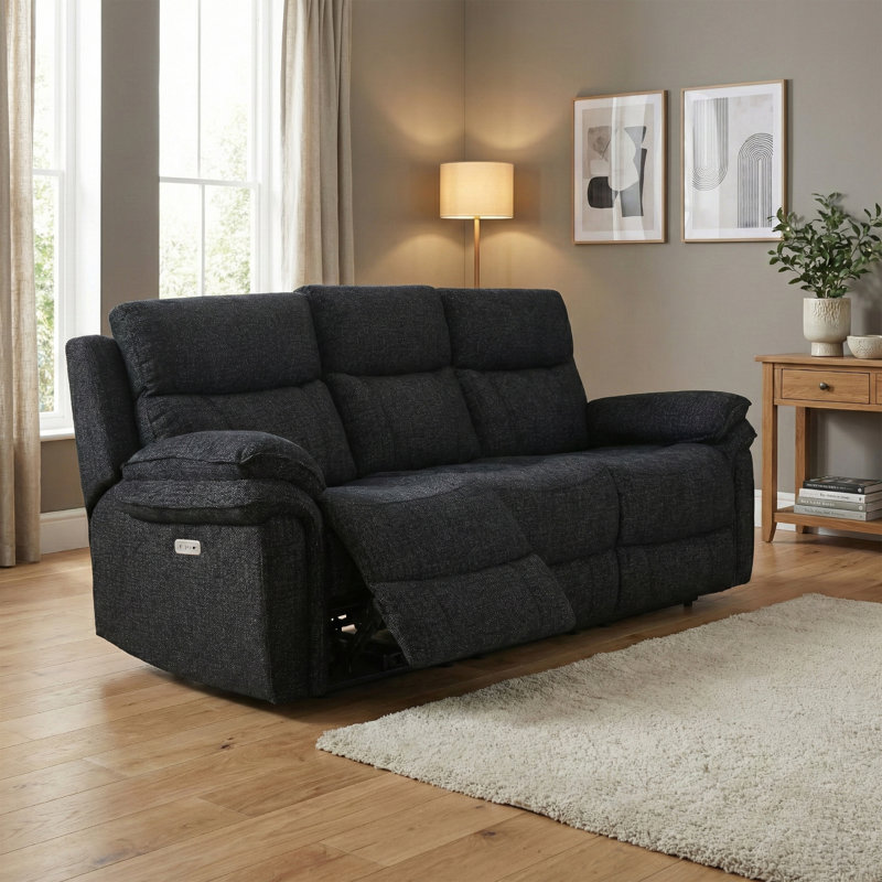 Coombs 3 Seater Electric Reclining Sofa, Black