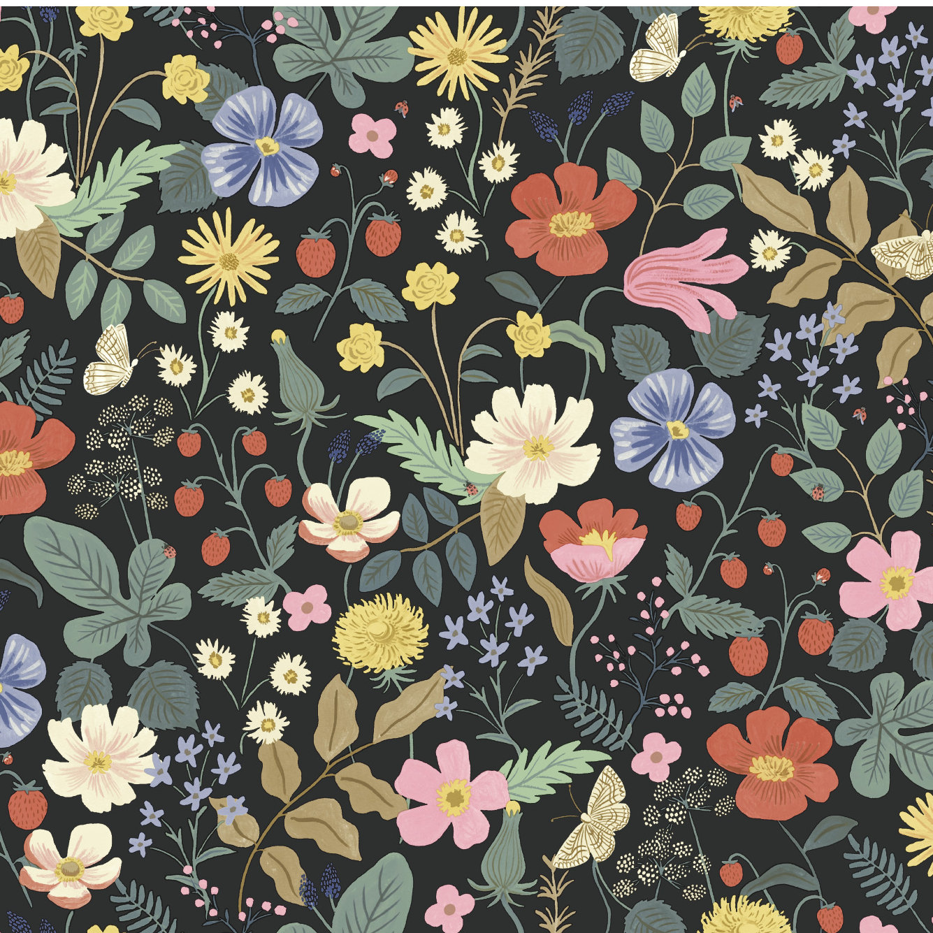 Rifle Paper Co. Strawberry Fields Wallpaper Roll, Black
