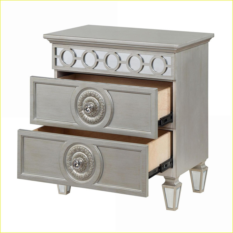 Table de chevet 2 tiroirs Glam Silver
