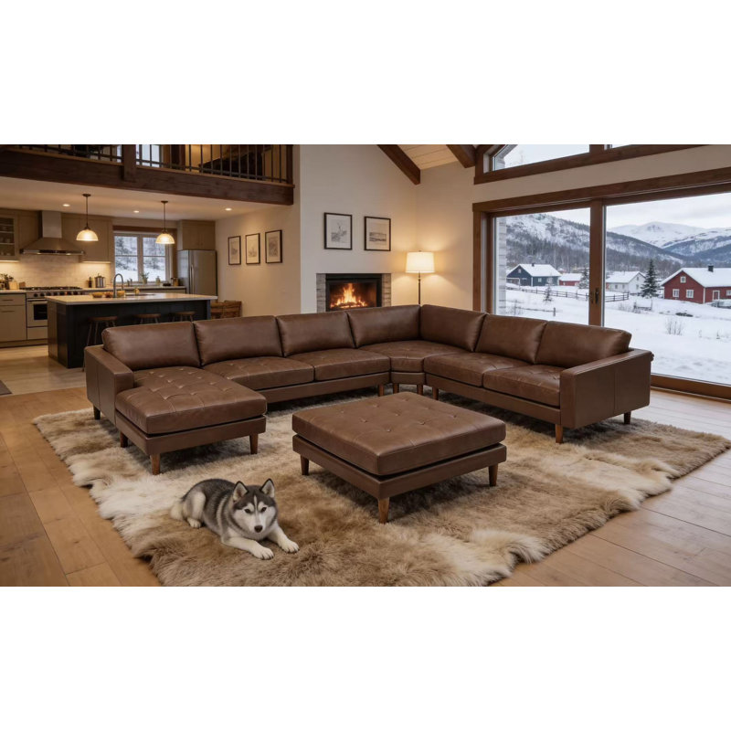 Mentzer Upholstered U-Shaped Sectional Left Hand Facing, Chesnut Leather Match