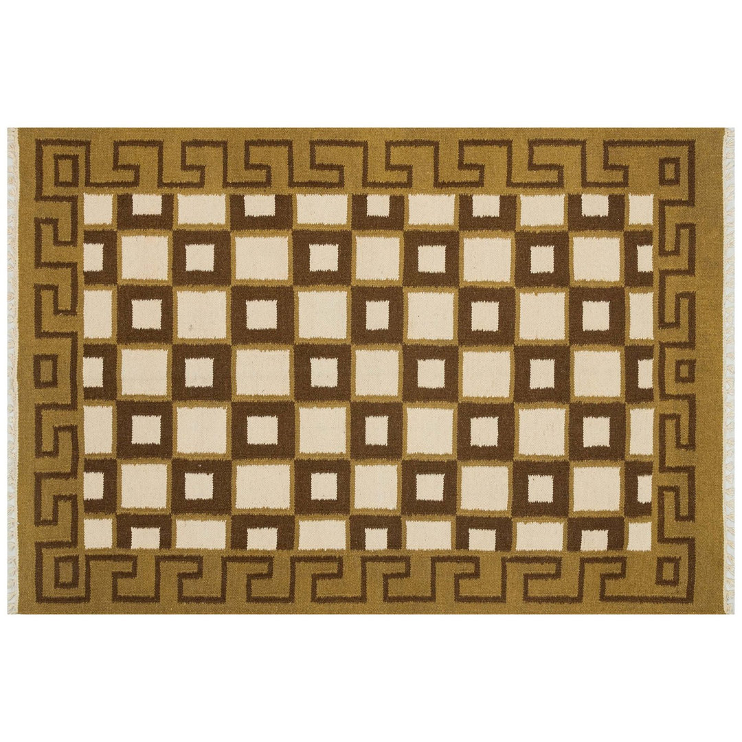 Kilim Brown Geometric Wool Handmade Area Rug
