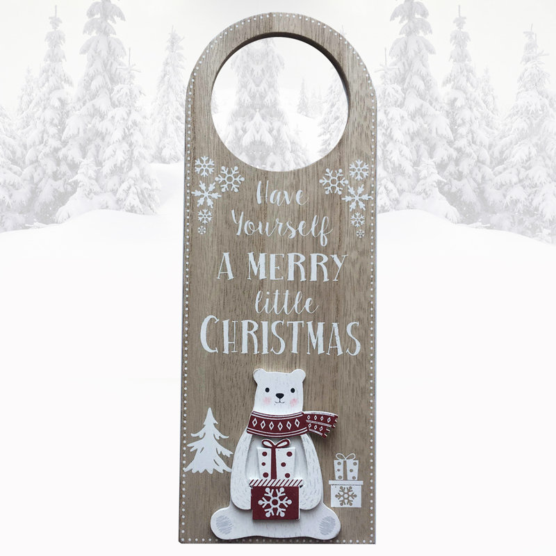Polar Bear Merry Little Christmas Wooden Doorhanger