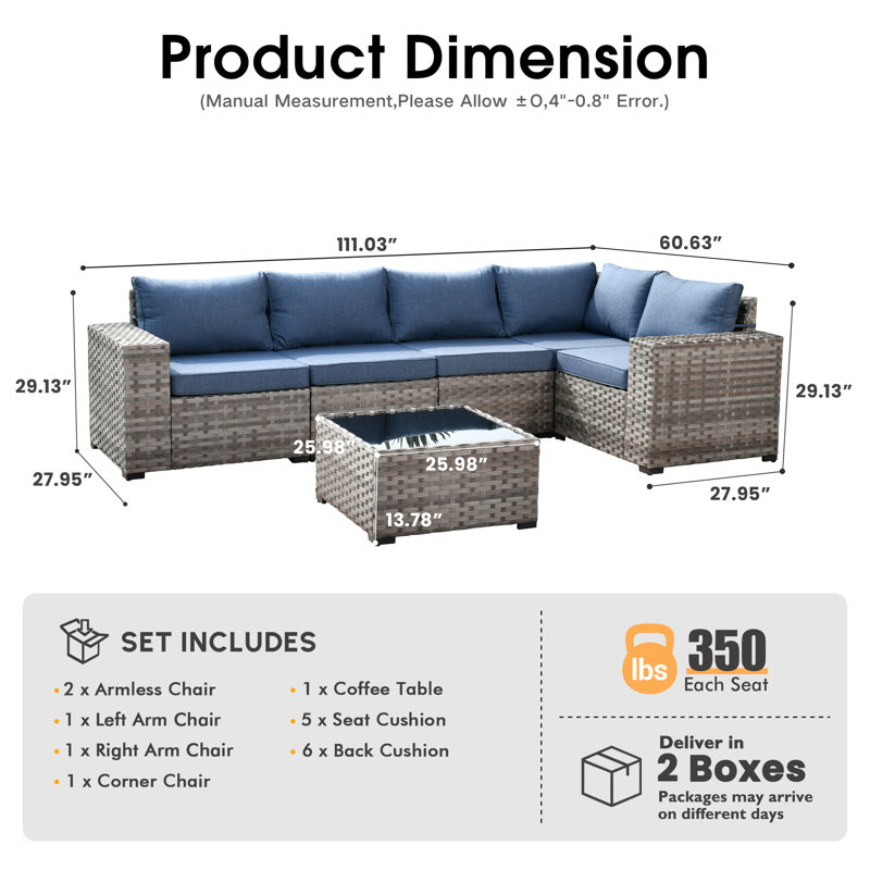 Evanna 6 - Person Modular Patio Conversation Set with Cushions, Denim Blue