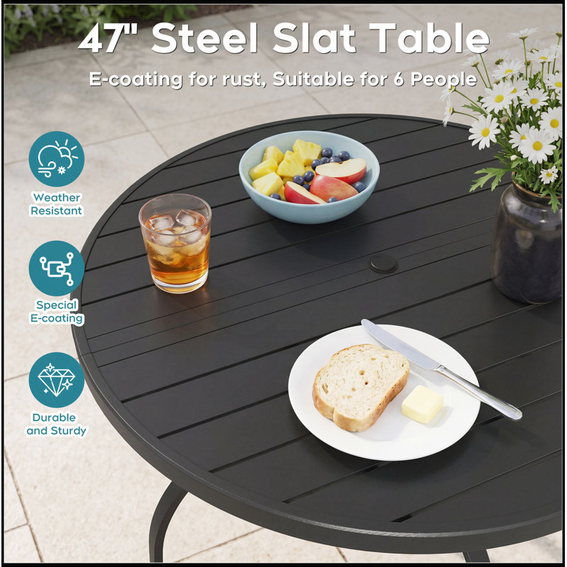 Table ronde de salle à manger d'extérieur/intérieur de 119 cm (47 po), monobloc, structure en métal aspect bois
