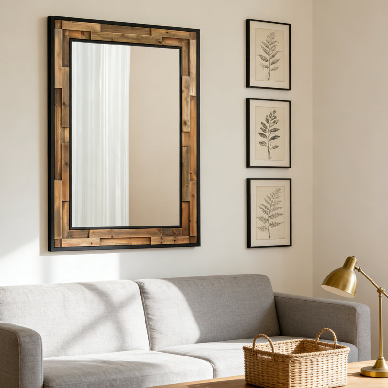 Wood & Metal Framed Rectangular Wall Mirror, Decorative Mirror For Entryway, Bathroom, Hallway Or Living Room