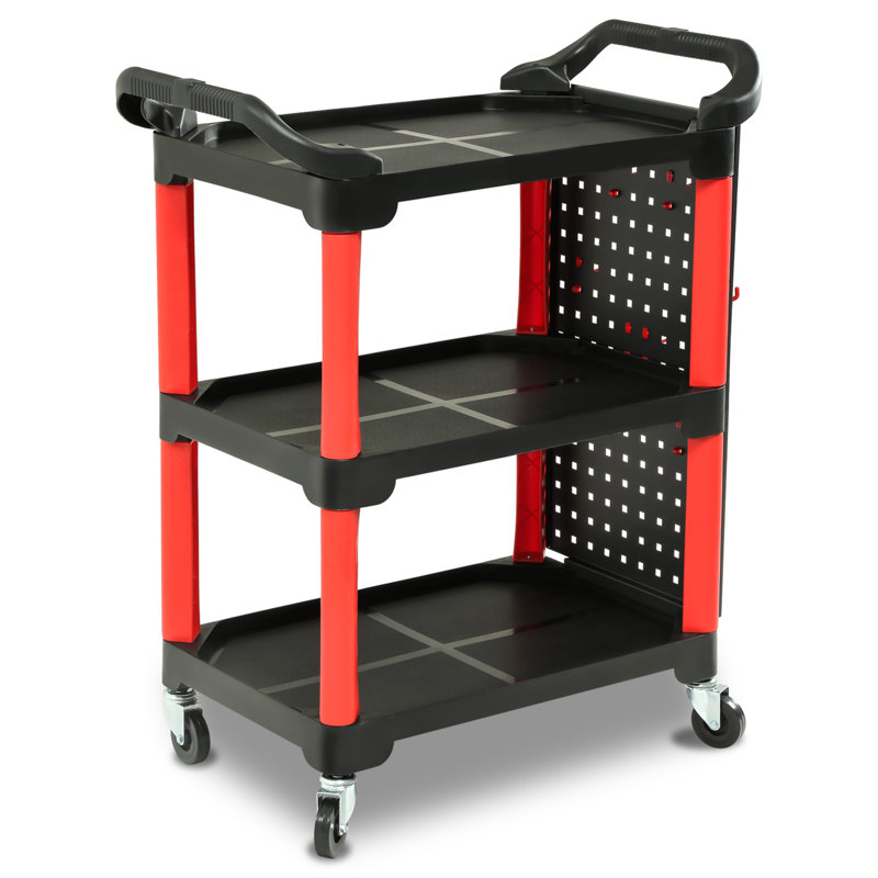 3-Tier Heavy-Duty Detailing Cart With Hooks Rolling PP Utility Cart For Garage, Mechanics & Auto Detailing
