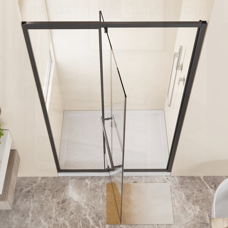 Porte de douche pivotante avec verre trempé épais et transparent et poignée en acier inoxydable pour salles de bains modernes