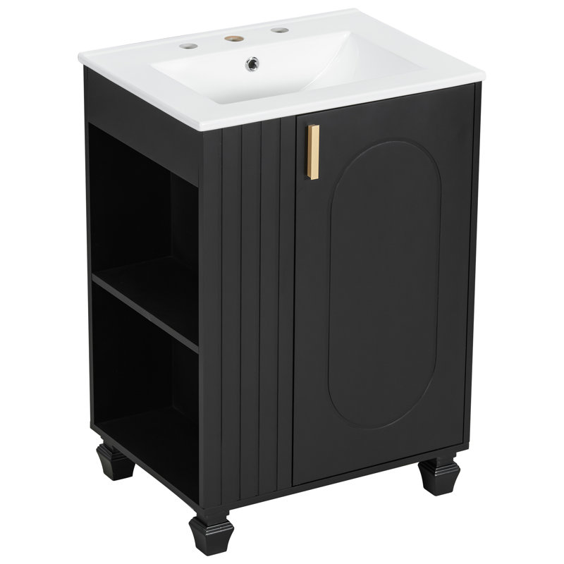 24" Single Bathroom Vanity With Ceremic Sink, Black