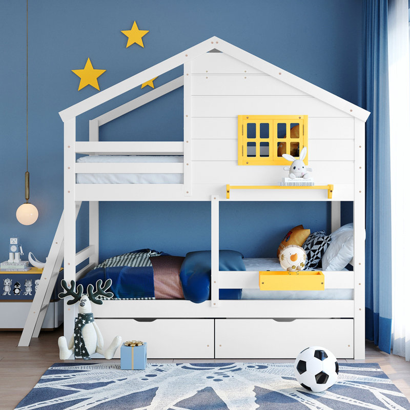 Castelnaud Kids Twin Over Twin Bunk Bed, White