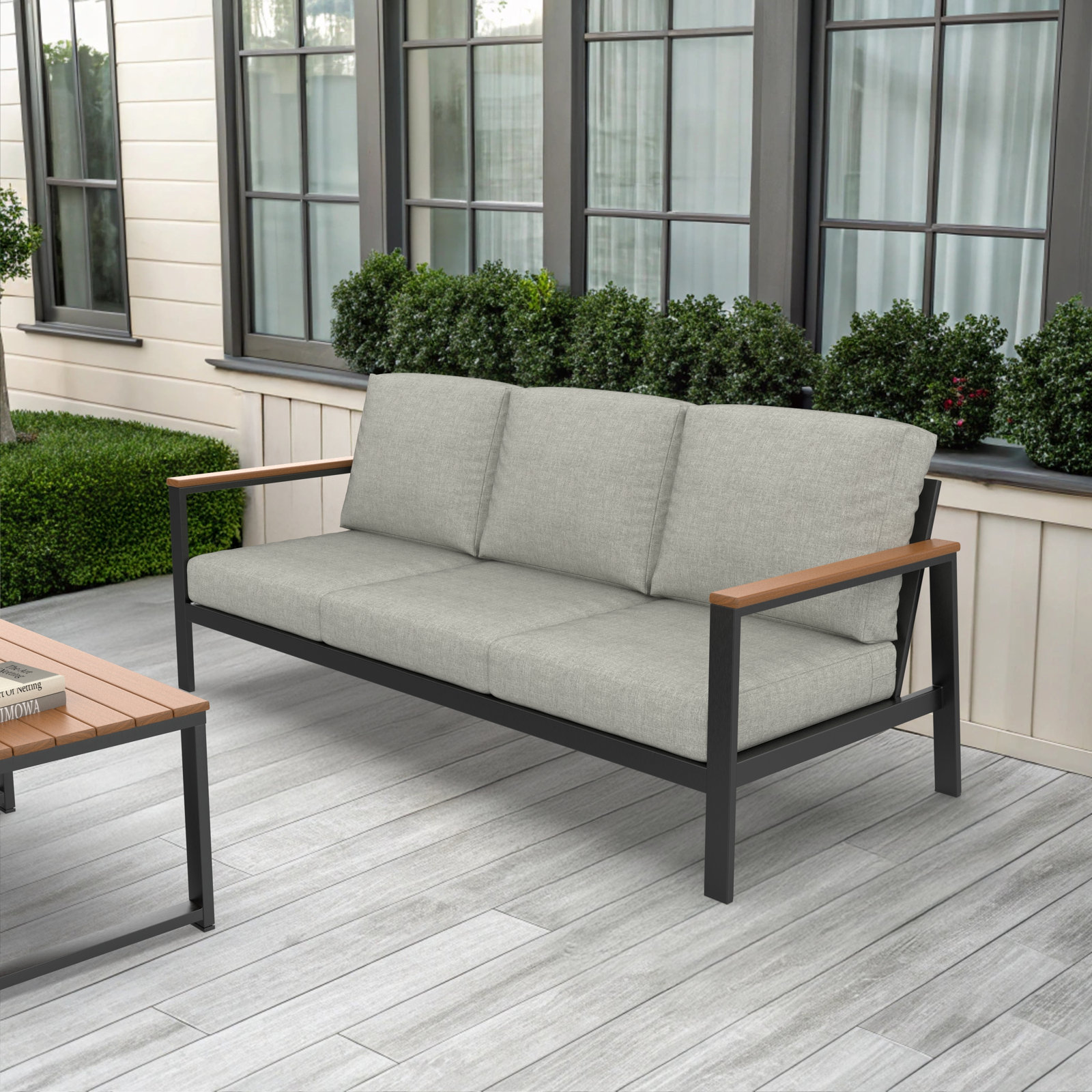 Townsend 80" Sunbrella® Patio Sofa, Sunbrella® Canvas Granite , Yes, Antique Mahogany