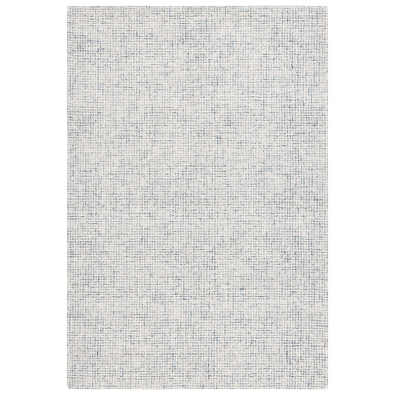Handmade Blue and Ivory Wool Blend Tufted Rectangular Rug 3' x 5'