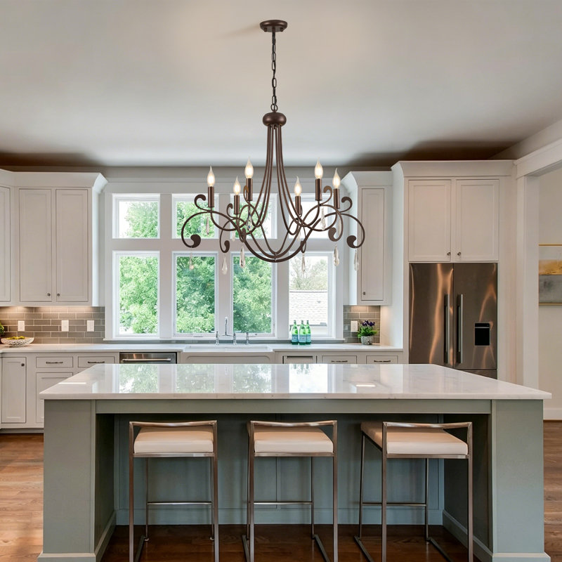 6-Light Dimmable Steel Candle Style Chandelier
