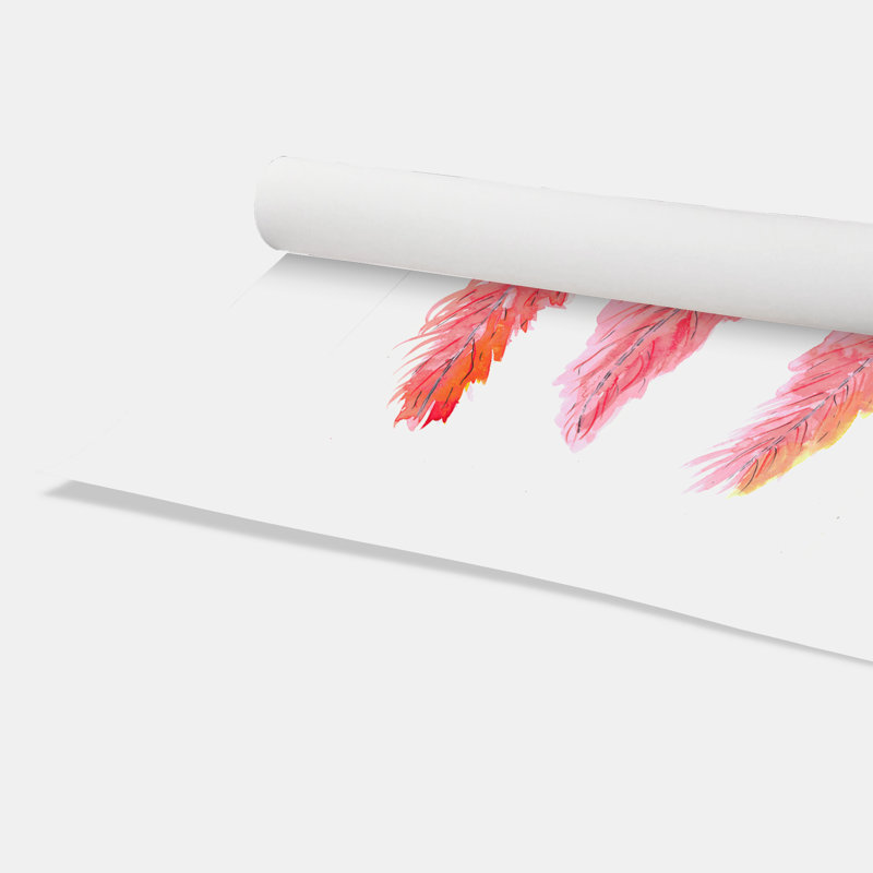 Roulé «Pink Feathers», impression sur papier, H 16 po x l 12 po x P 1 po