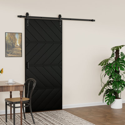 36" x 84" Black Modern Paneled Manufacture Wood  Sliding Barn Door Wave Design with Installation Hardware Kit(Easy Installation)