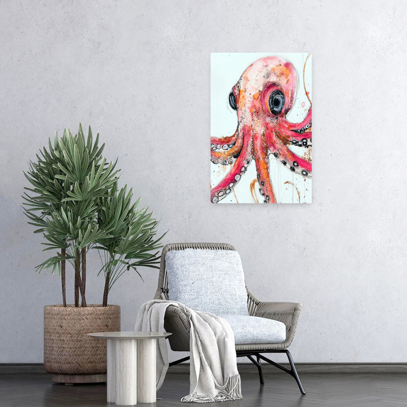 «Vibrant Pink Octopus Abstract Contemporary Octopus», art mural, H 24 po x l 16 po