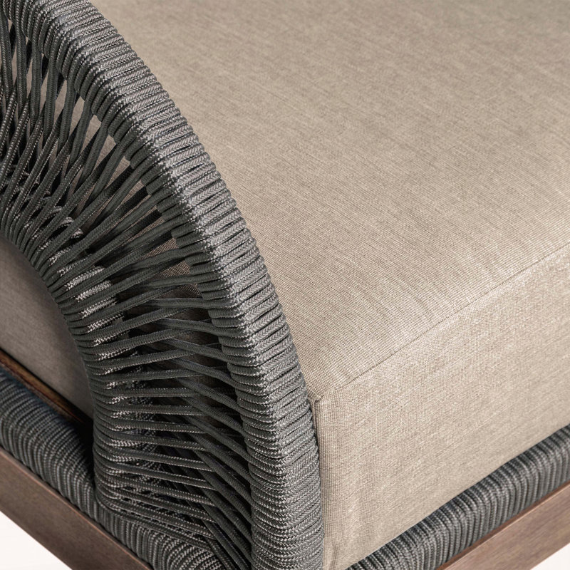 Chaise de terrasse Orbit - Bois d'eucalyptus vieilli avec corde grise et coussins en oléfine taupe