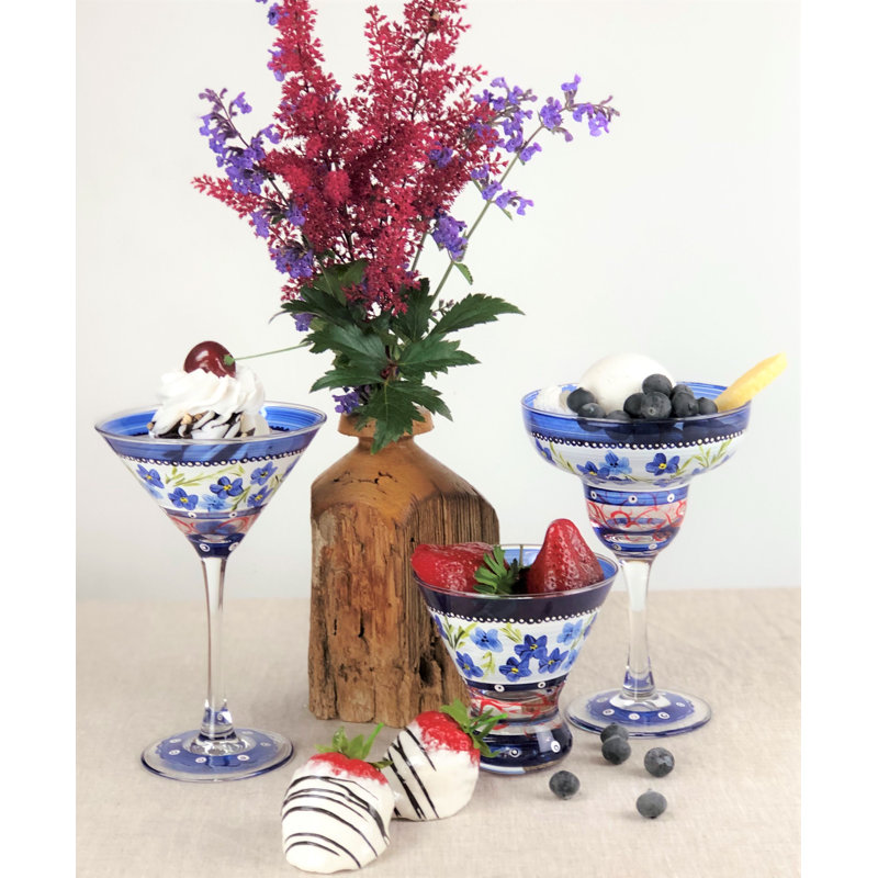 Verre bleu 7,25 oz. Verre à martini à pied