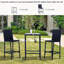 Ensemble de bar en rotin avec table en verre, 2 tabourets de bar pour l'extérieur, le patio, le jardin, la piscine, la cour