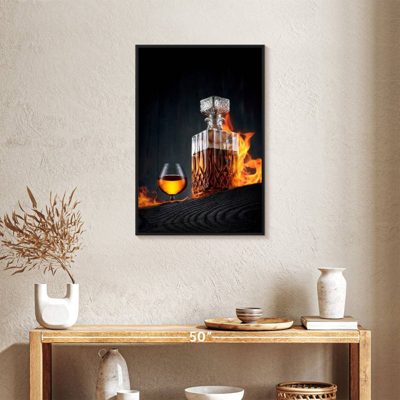 Carafe à whisky flamboyante, Cadre flottant noir, 21 po x 31 po