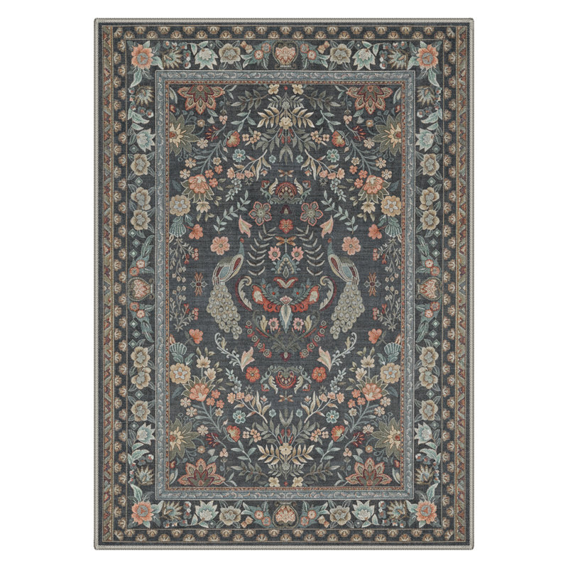 Tapis gris / brun Allendale Aura Floral Peacock, Rectangulaire 8 pi x 10 pi
