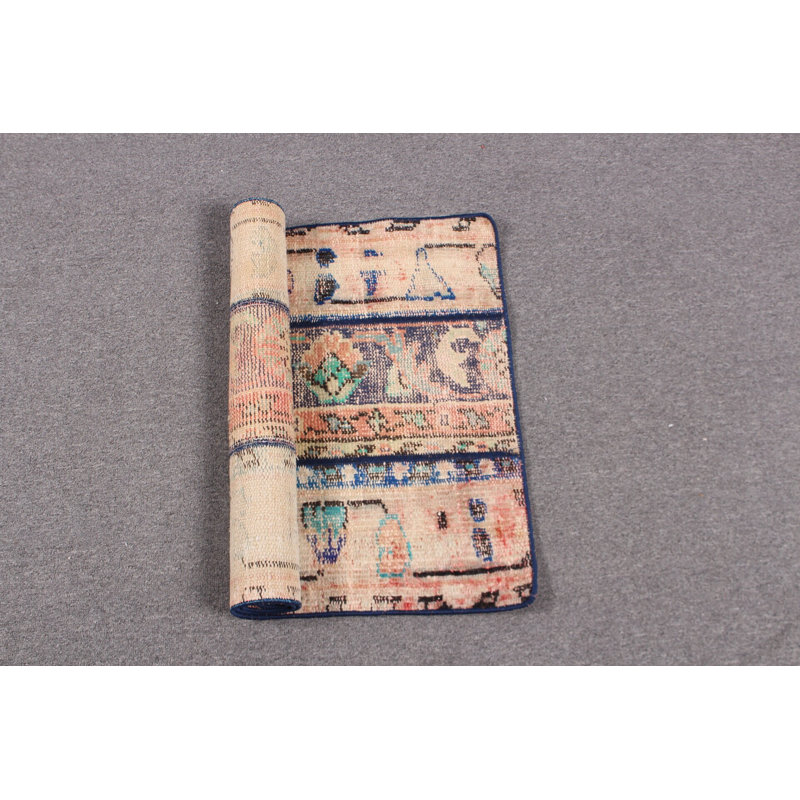 Vintage Turkish Oushak Small Rug: Patchwork Design for Entryway or Door Mat Use