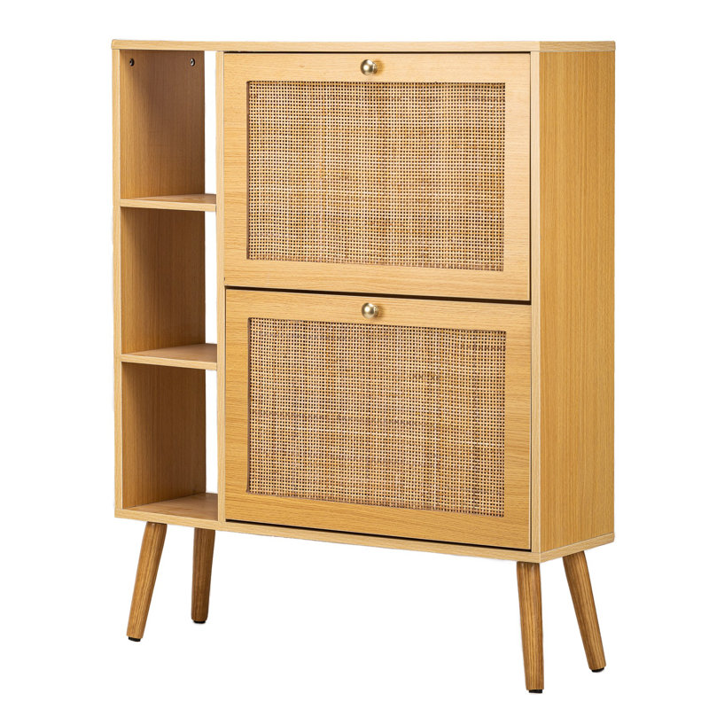 Younts 2-Drawer Wood and Rattan Shoe Cabinet