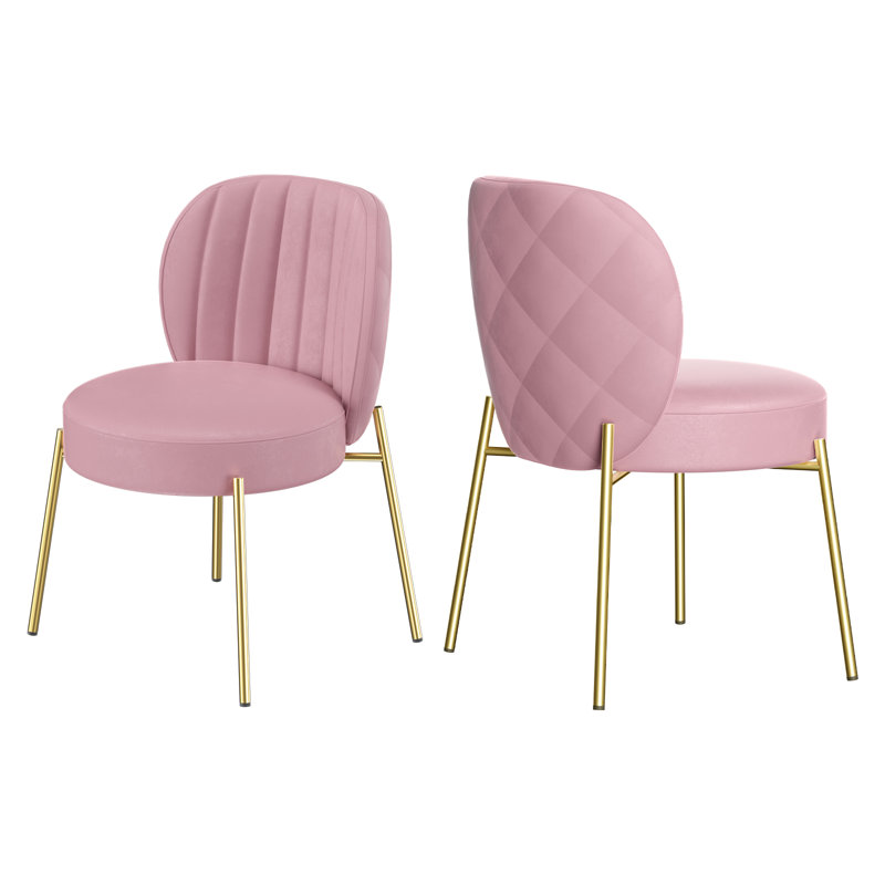 Chaise d'appoint de salle à manger rembourrée en velours Erianna, Rose