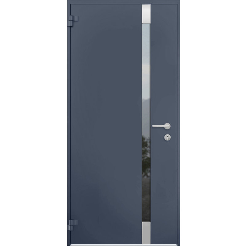 Porte d'entrée extérieure prémontée en acier Cynex 6777, inserts en acier inoxydable gris, style moderne, peint, largeur 81 cm x hauteur 203 cm, ouverture à droite vers l'intérieur.
