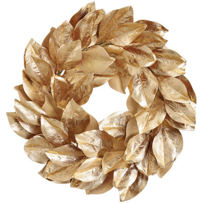 Couronne de feuilles de magnolia en velours métallisé artificiel de 22 pouces