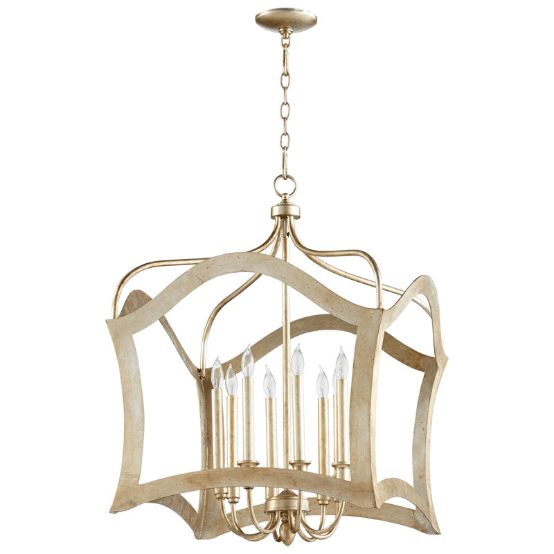 Milan 8 - Light Lantern Geometric Chandelier, Aged Silver Leaf