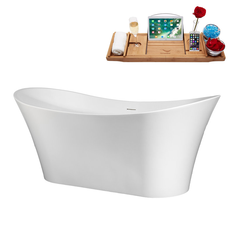 Baignoire autoportante 67 "avec drain interne Streamline, Or brossé