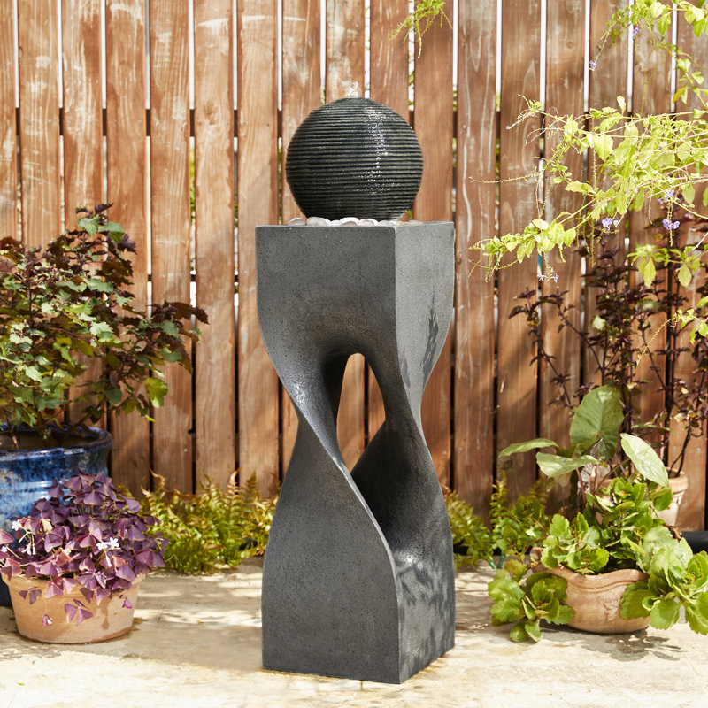 40.5"H Oversized Modern Geometric LED Fountain - Polyresin Pedestal with Pump & Pebbles (KD)