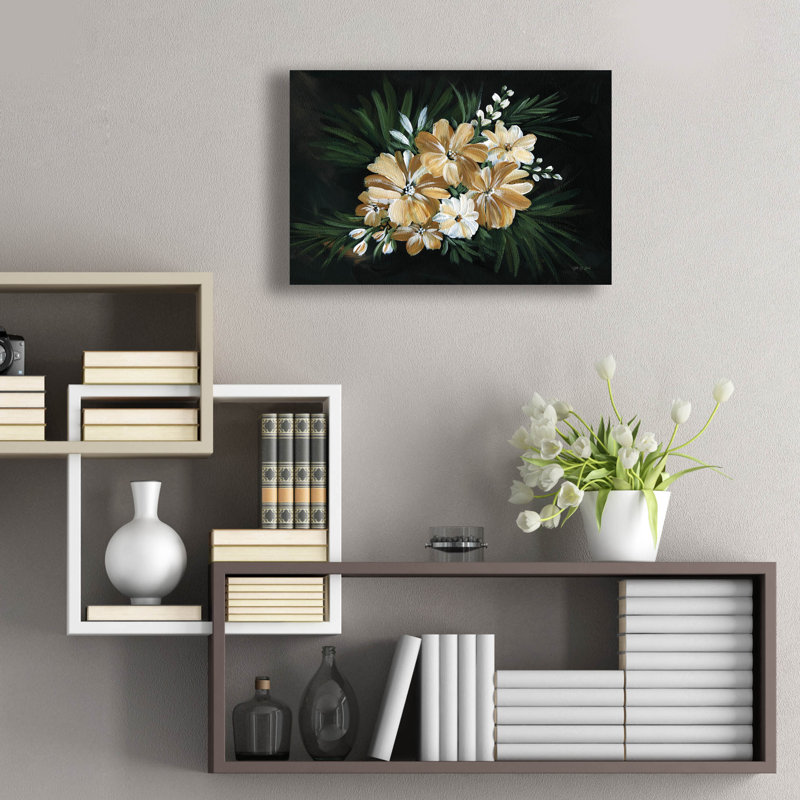 Art mural en verre «Moody Golden Florals» par Yvette St. Amant, H 16 po x l 24 po x P 0,2 po