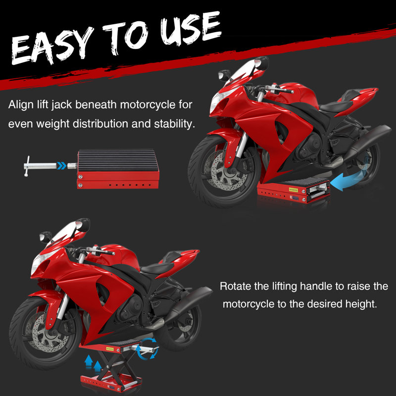 1200LBS Hydraulic Motorcycle Scissor Lift Jack with Dolly - Wide Deck & Thick Rubber Pad - Mobile Heavy Duty Stand - Safety Pin - Mobile