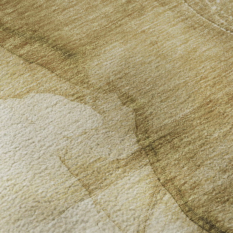 Beige Rectangular Washable Synthetic Area Rug with Non-slip Backing