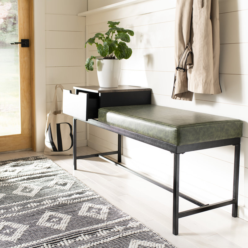 Banc de rangement rembourré en similicuir Boylston, Gris délavé / vert foncé