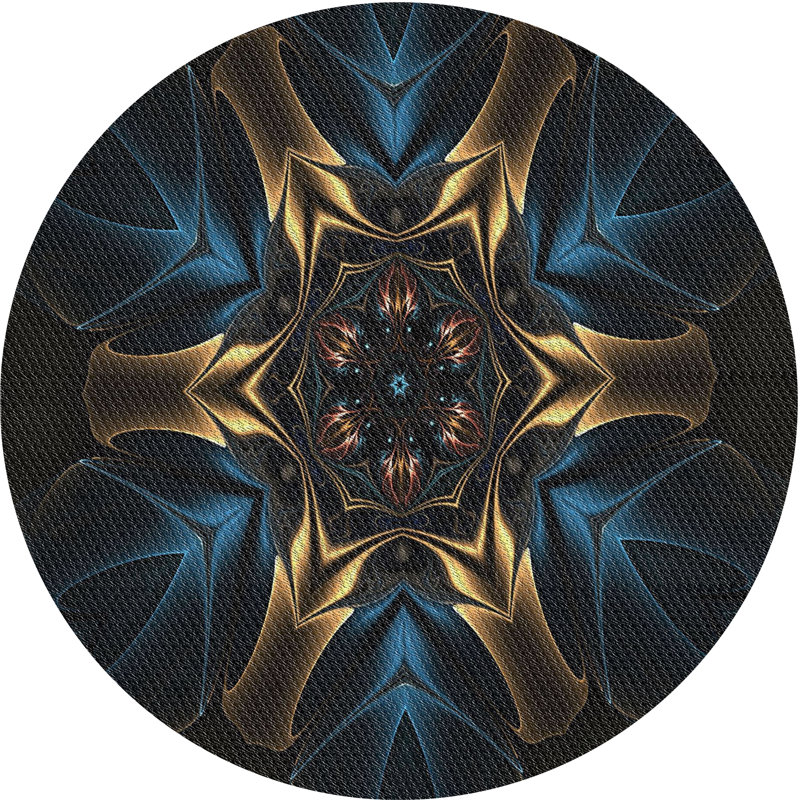 Tapis abstrait noir / or / bleu, Rond 7 pi