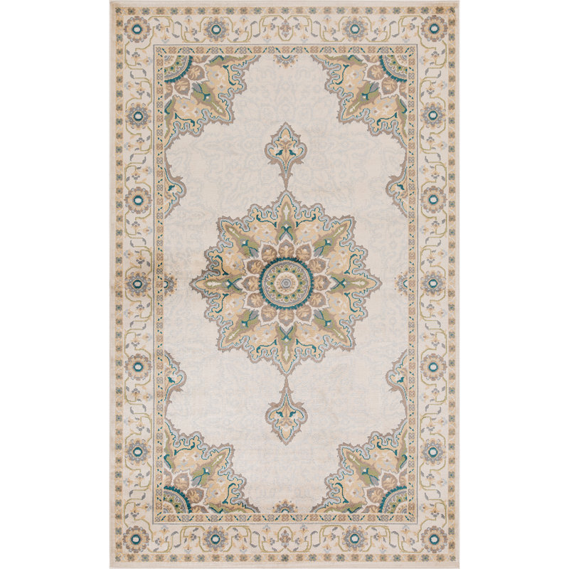 Tapis d'intérieur à médaillon 100% polypropylène Edeline, Rectangulaire 4 pi x 6 pi