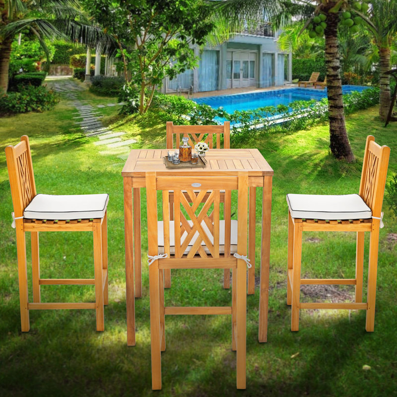 4 - Person Teak Wood Patio Dining Set with Square Table , Cushions Included