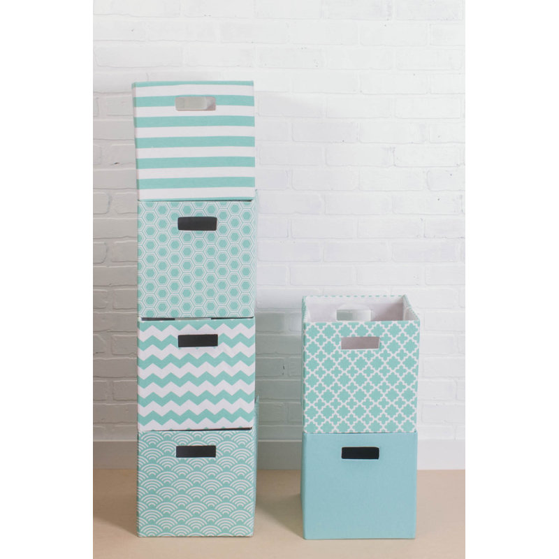 Cube en tissu treillis, Aigue-marine, H 11 po x l 11 po x p 11 po