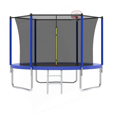 10FT Trampoline for Kids, Basketball Hoop and Ladder, Outdoor Kids Trampoline with Safety Enclosure,Fast Assembly for Backyard Fun,ASTM Approved