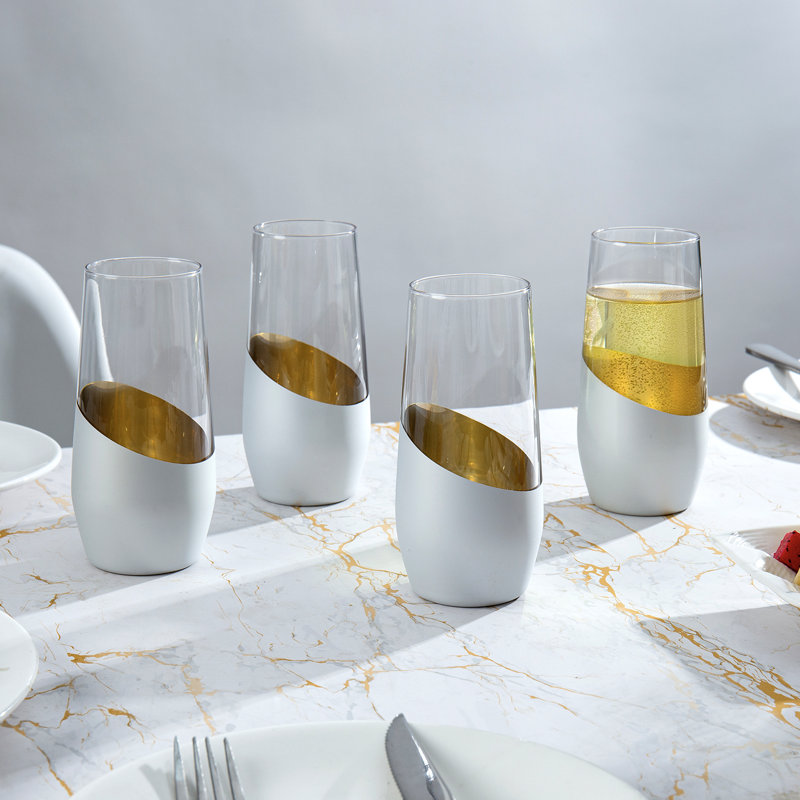 Silver Champagne Flutes Drinking Wine Glasses