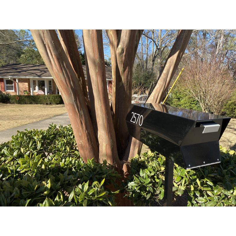 Mid-Century Modern Black Steel Post Mounted Mailbox