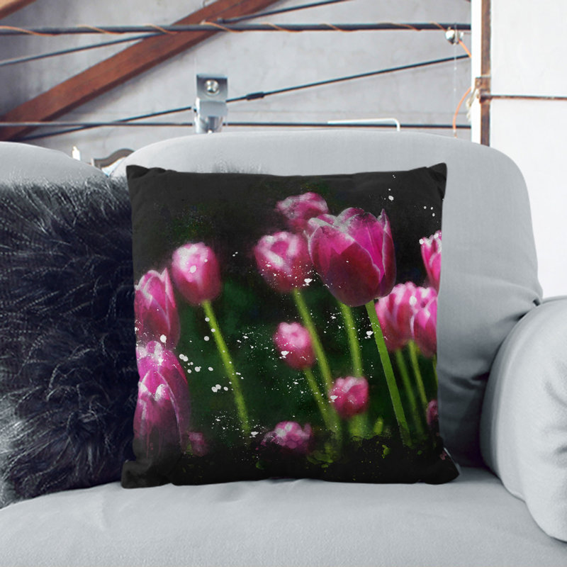 Pink Tulip Flowers Scatter Cushion, Stone, 55cm H x 55cm W x 20cm D