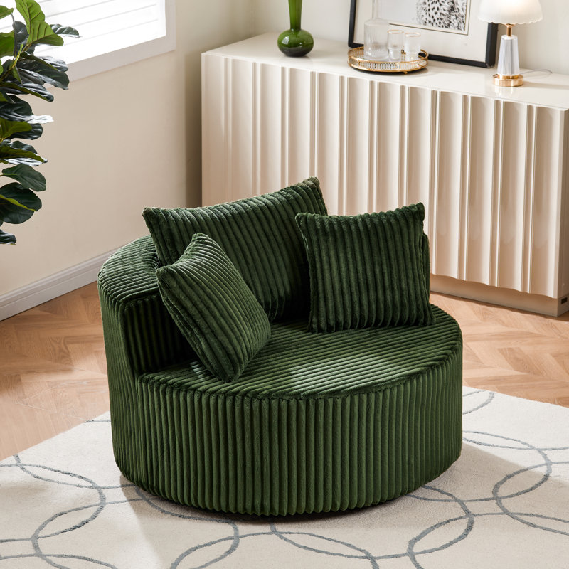 Fauteuil d'appoint pivotant surdimensionné avec revêtement moelleux et coussins décoratifs assortis - vert