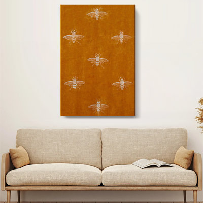 Impression sur toile stylisée «White Bee Silhouettes on Orange»