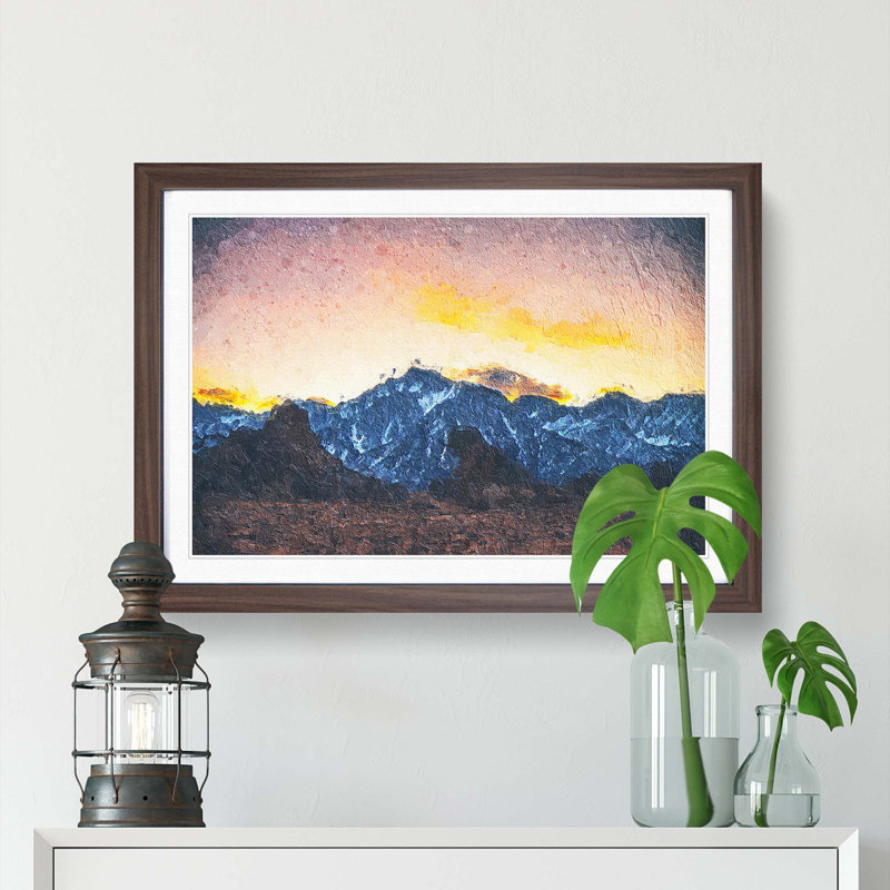 Pink Sky over the Mountain Top - Picture Frame Painting Print, 48cm H x 65cm W x 2cm D, Walnut Framed