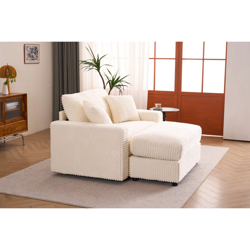 Fauteuil de chambre à coucher, velours côtelé moderne confortable avec revêtement de salon amovible et luxueux, Beige