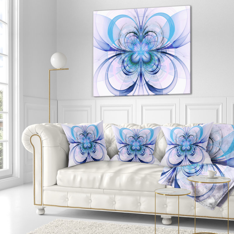 Fractal Flower Pattern - Floral Printed Pillow, 16" x 16", Blue, Throw Pillow