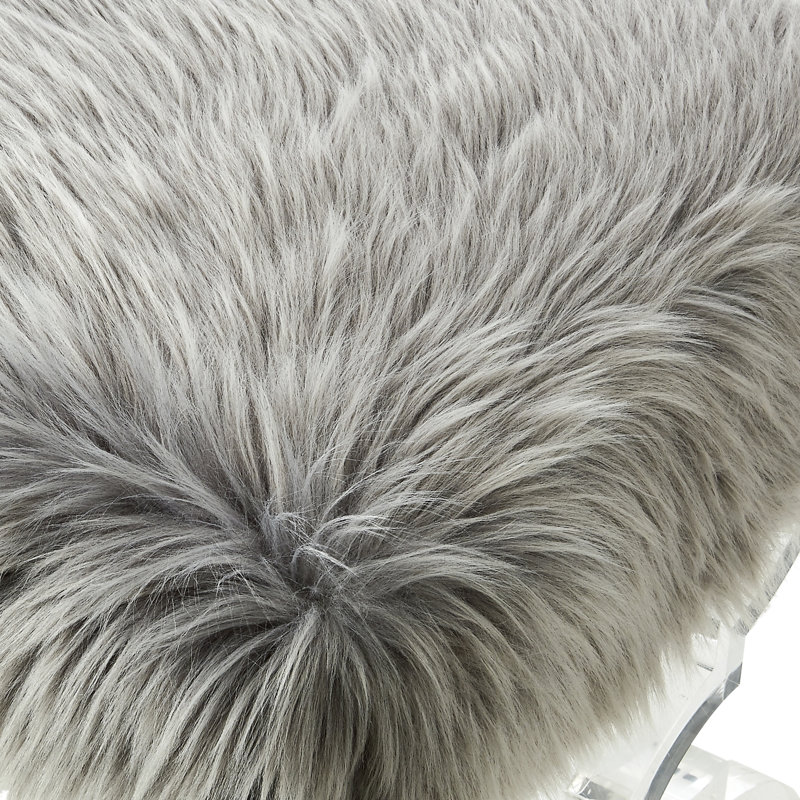 Giselle Faux Fur Acrylic X-Leg Bench, Gray